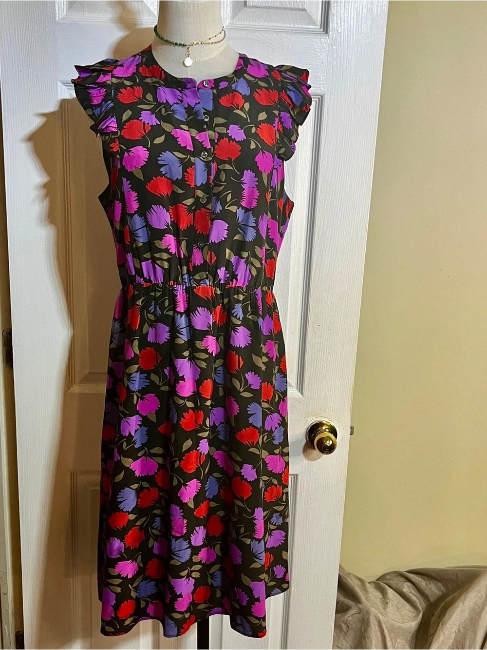 J Crew Wms Floral Silk Flutter Sleeve Pleated Retro‎ Whimsical Midi Dress 10